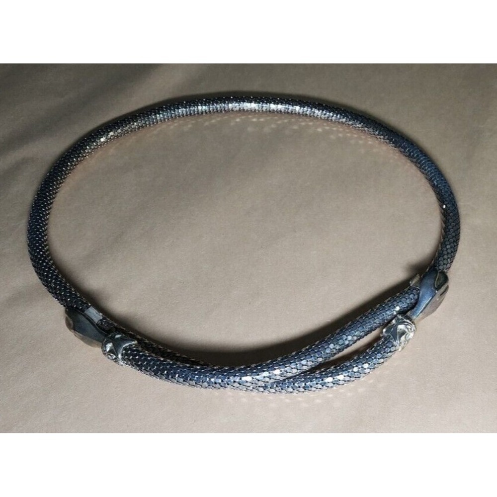 DL Auld Bright Silvertone Shiny Mesh Hands Belt Necklace Clear Stone‎